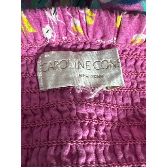 Caroline Constas Floral Smocked Tiered Tie Back Midi Dress Large Cottage Boho - Picture 7 of 10